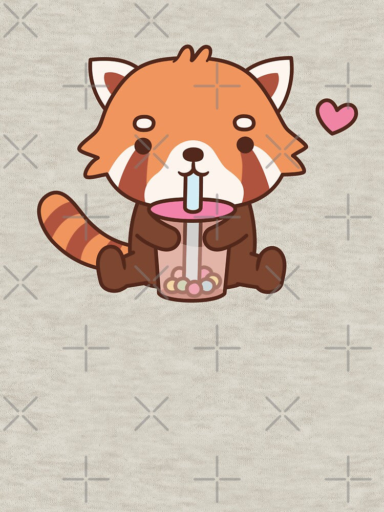 Cute Red Panda Drinking Bubble Tea by rustydoodle