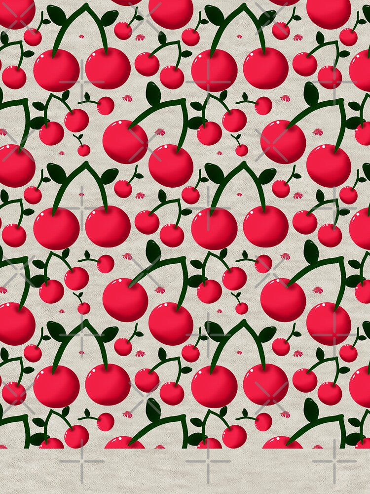 Cherry Seamless Pattern, Red Fruit Pattern, Cute Cherry Print, Retro Summer Aesthetic, Bold Black Background, Kawaii Fruit Design by HopeAndHustle