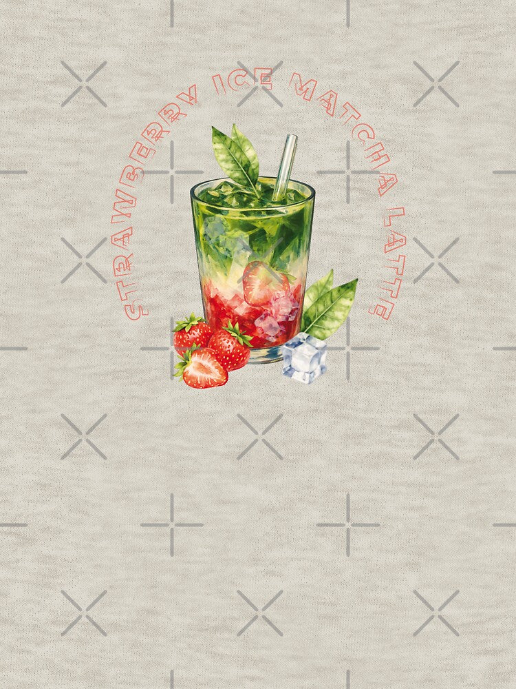 Strawberry Iced Matcha Latte Cocktail Glass | Cute Red Green Drink Art by unique art and design
