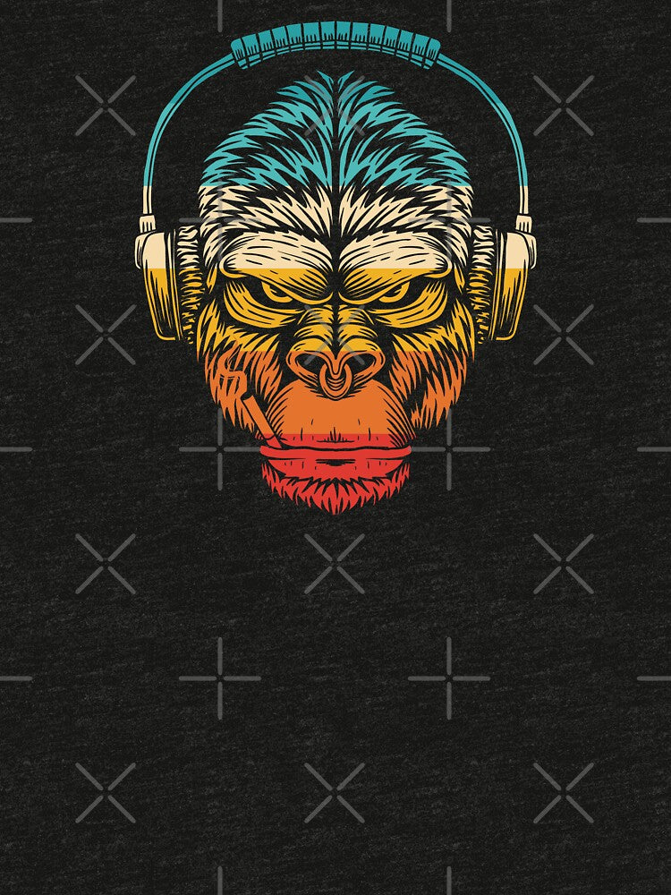 Retro Striped Gorilla with DJ Headphones and Nose Ring by MusicMerchLab