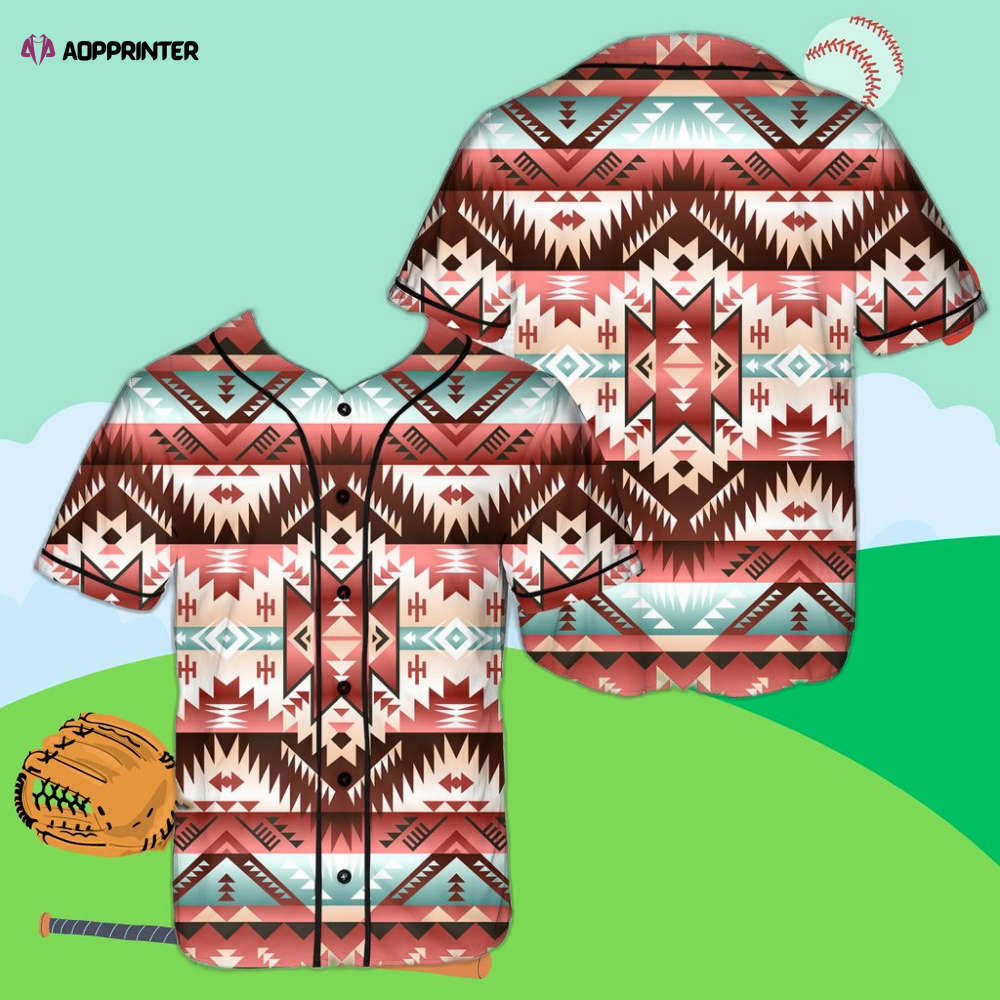 Red Pattern Tribal Native Baseball Jersey - Aopprinter