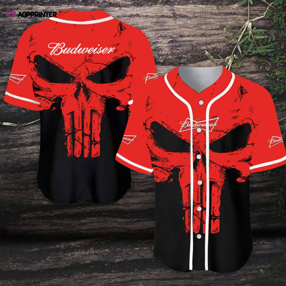 Retro Skull Budweiser Beer Baseball Jersey - Aopprinter