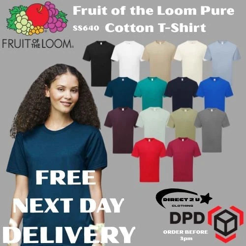 Fruit of the Loom Pure Cotton T-Shirt, Unisex, S-3XL, FREE NEXT DAY DELIVERY