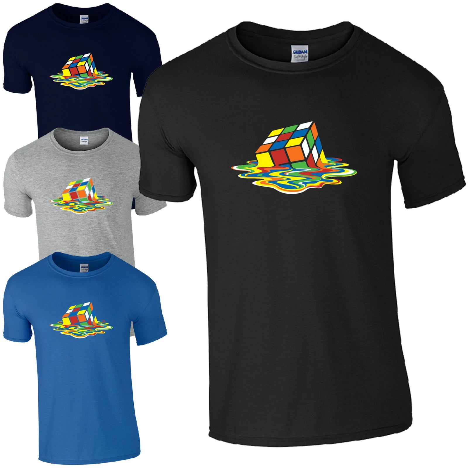 Melting Rubik's Cube T-Shirt - Geek Big Bang Theory Unisex Kids Mens Gift Top