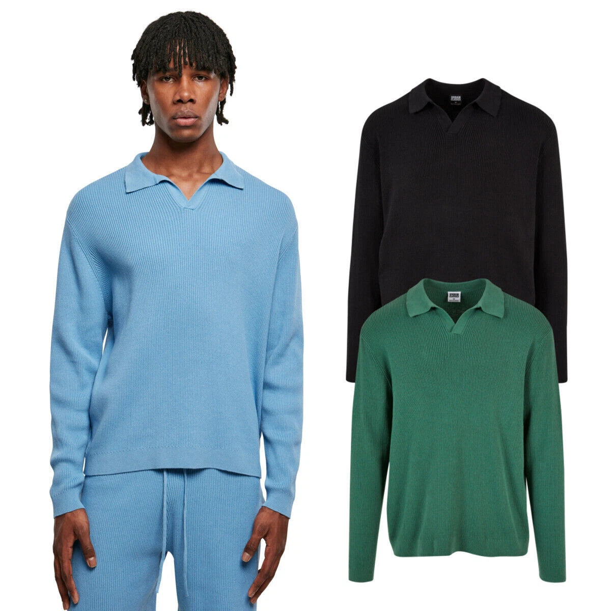 Urban Classics Ribbed Oversized Longsleeve Shirt Polokragen Pulli PoloStyle Men