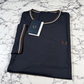 FRED PERRY Mens Navy Blue Twin Tipped T Shirt SIZE LARGE M1588V 52A BNWT