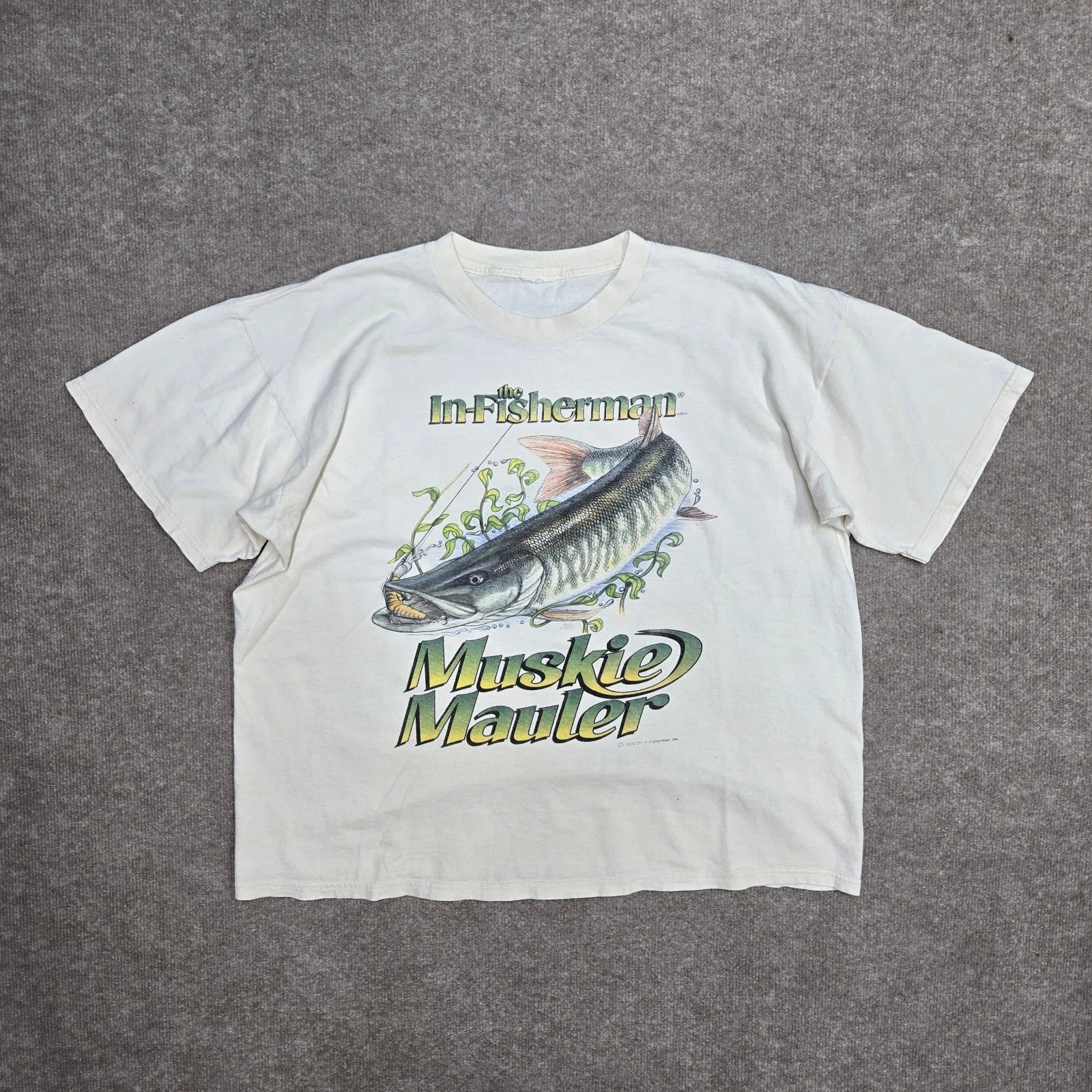 Vintage 1992 In-Fisherman Shirt Mens Nice Man Muskie Mauler Fish Paul Earney Art