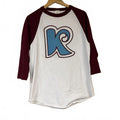 K Shirt Men's Medium 3/4 Sleeve Top- Stylish Retro Design White Burgundy Blue