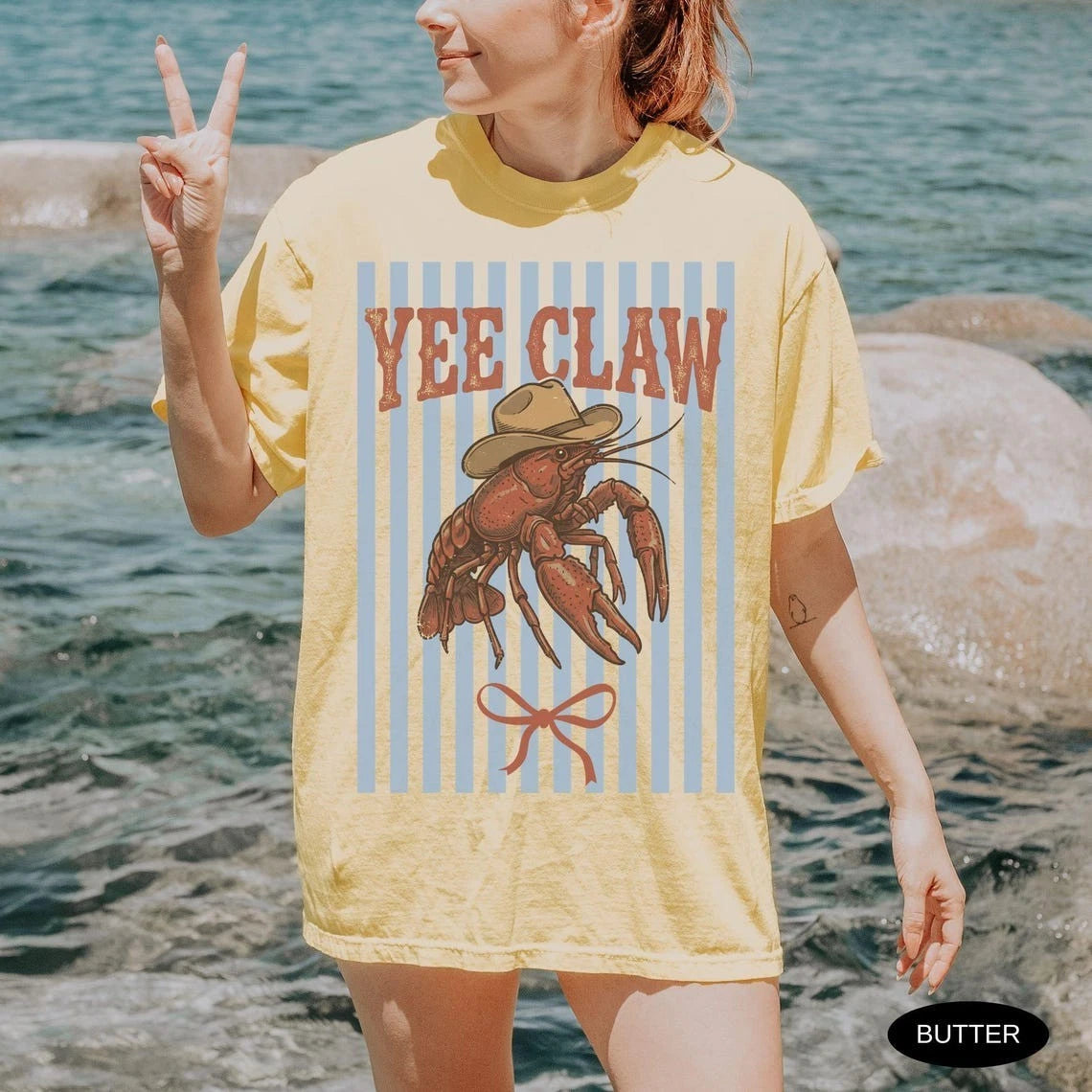 Lobster Cowboy Comfort Colors Shirt, Coquette Trendy Yee Claw Funny Lobster Tee