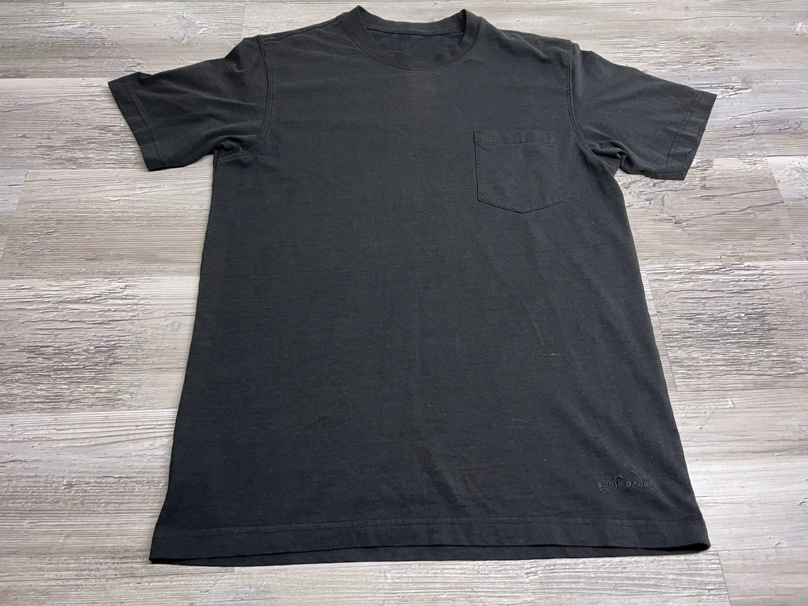 Eddie Bauer Black Crew Neck Short Sleeve Pocket Tee Adult Sz M Blank Minimalist