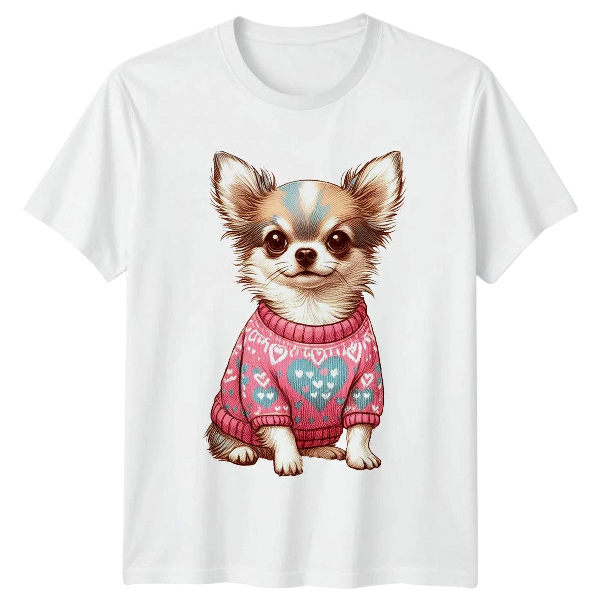 Cute Fluffy Chihuahua Puppy Wearing Womens T-Shirt Long Haired Chihuahua Dog