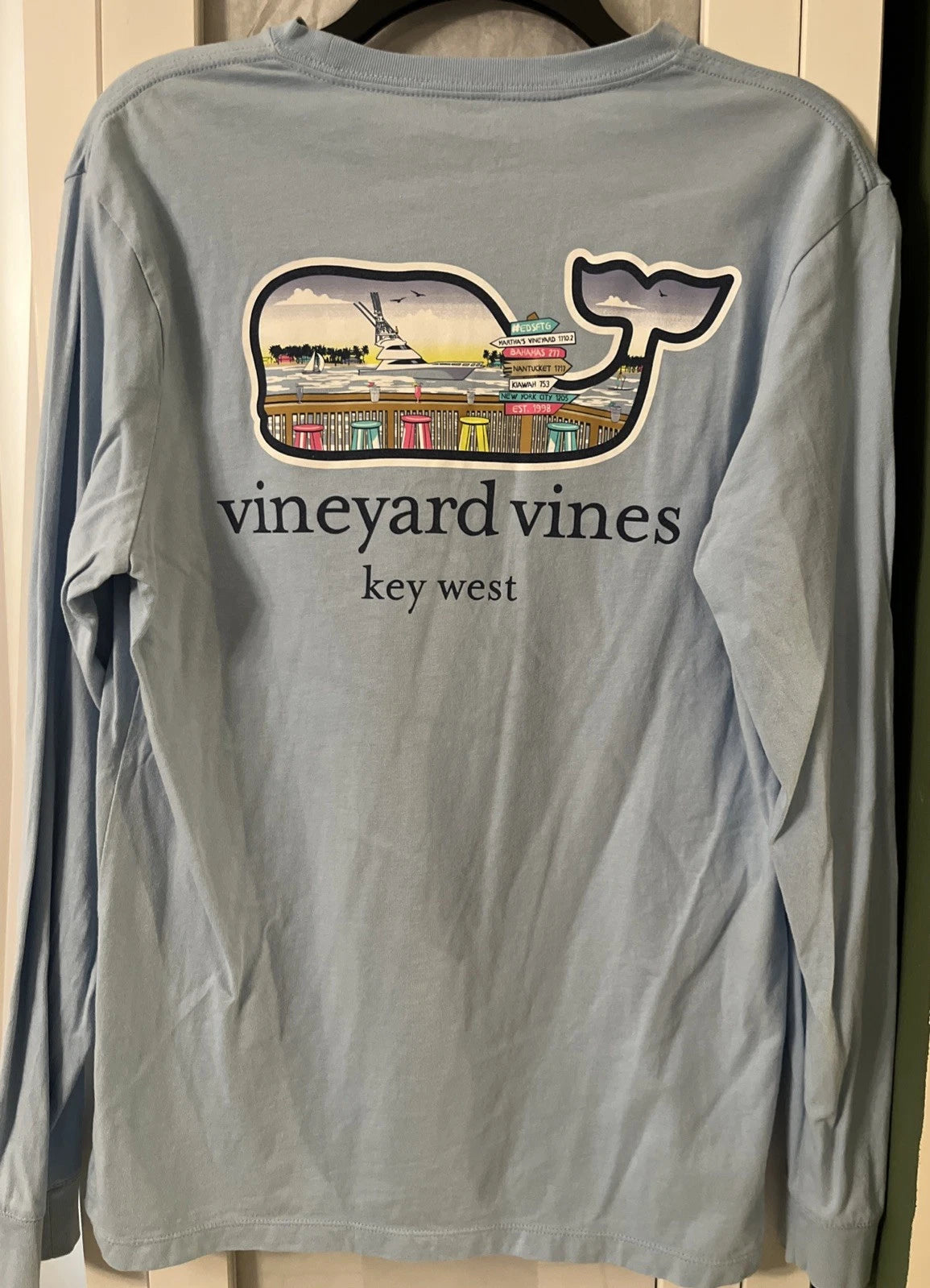 Vineyard Vines Men’s Size S Jake Blue Key West Long Sleeve Pocket T- Shirt