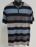 One90One Striped V Neck Tee Blue Black Gray Casual Minimalist Short Sleeve XXL