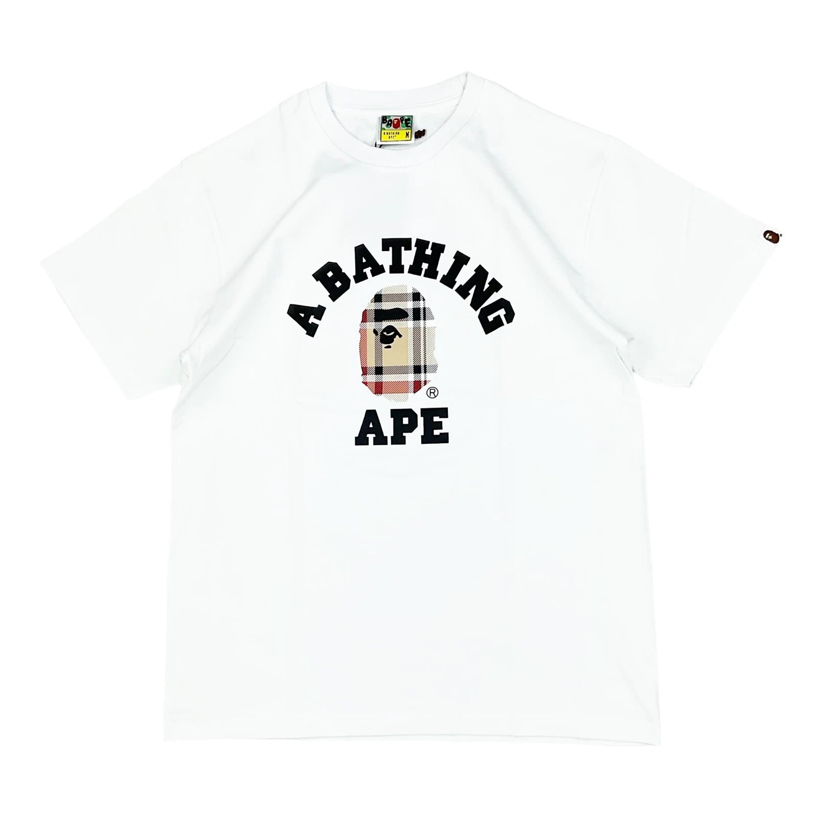 BAPE Check College T-Shirt White Multi Beige | A Bathing Ape