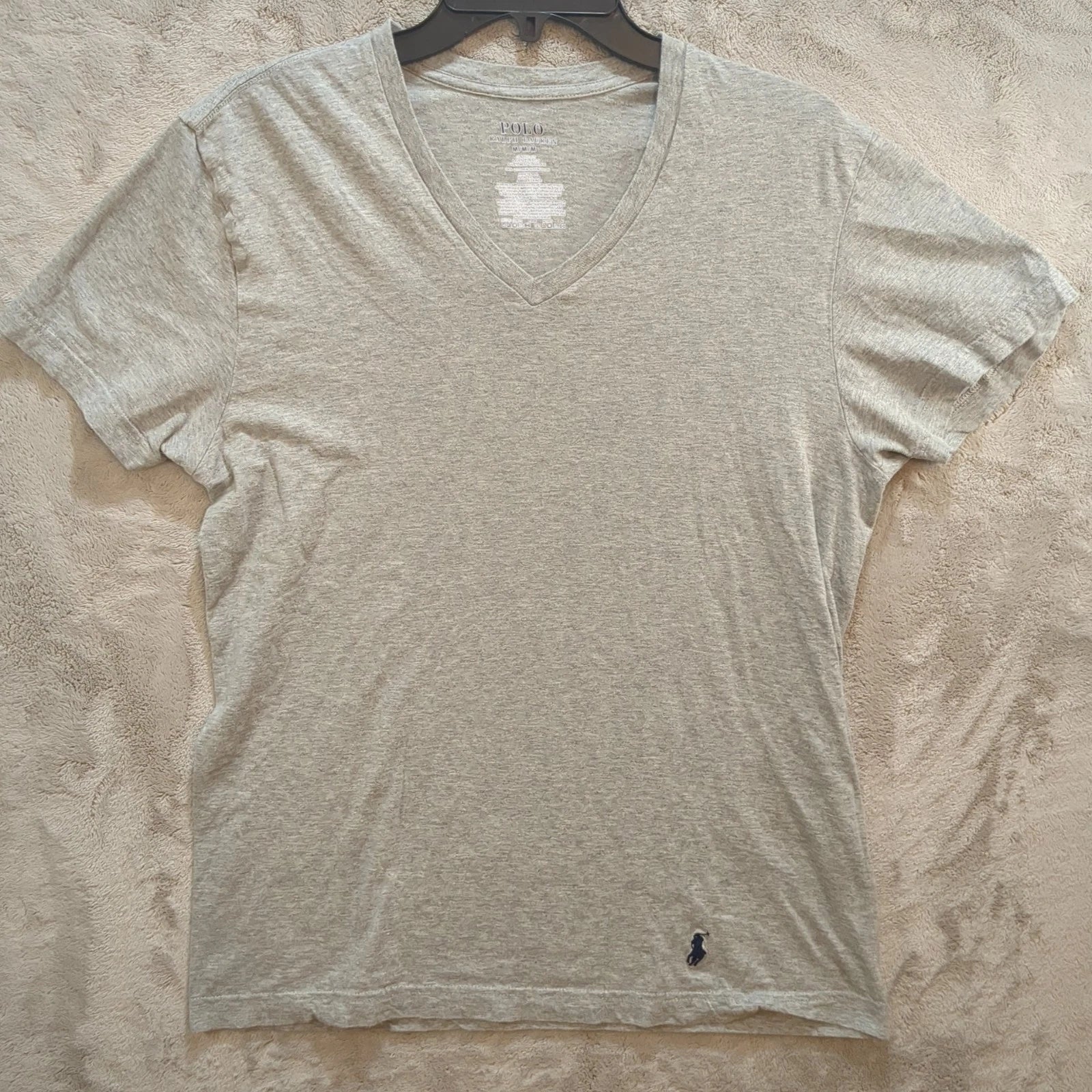 Polo Ralph Lauren Shirt Mens M Short Sleeve V Neck Classic Fit Gray Casual