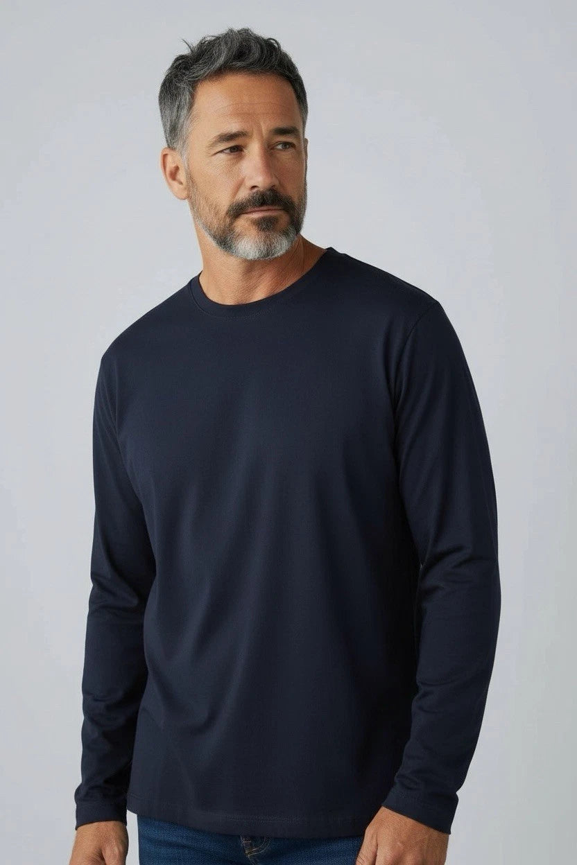 ZARA Men’s Small Long Sleeve Shirt Navy Crew Neck Basic Minimalist Top