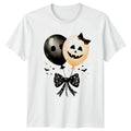 Ghost Pumpkin Balloons Bow Womens T-Shirt Coquette Aesthetic Halloween For Her