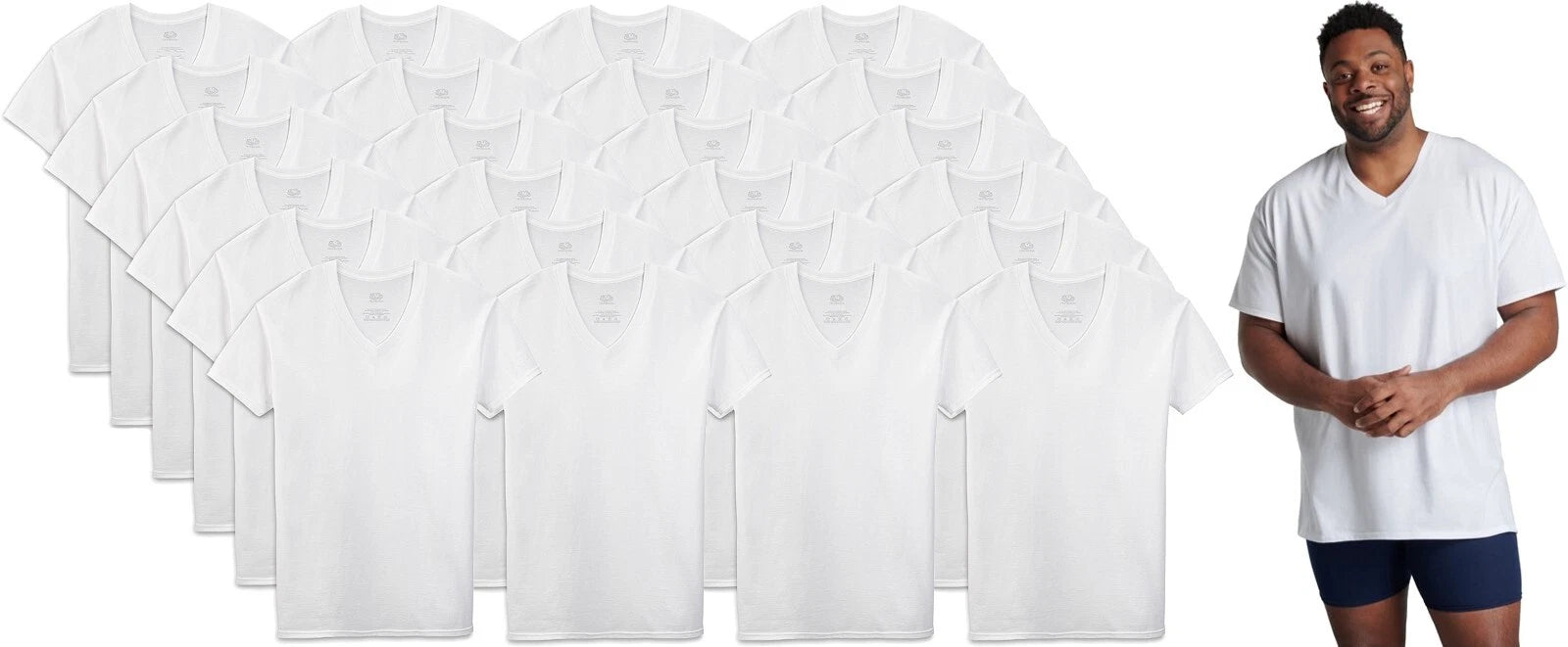 24 White Tall Man XLT 46-48 Inch V-Neck T-Shirts Fruit Of The Loom EGA 117-122CM