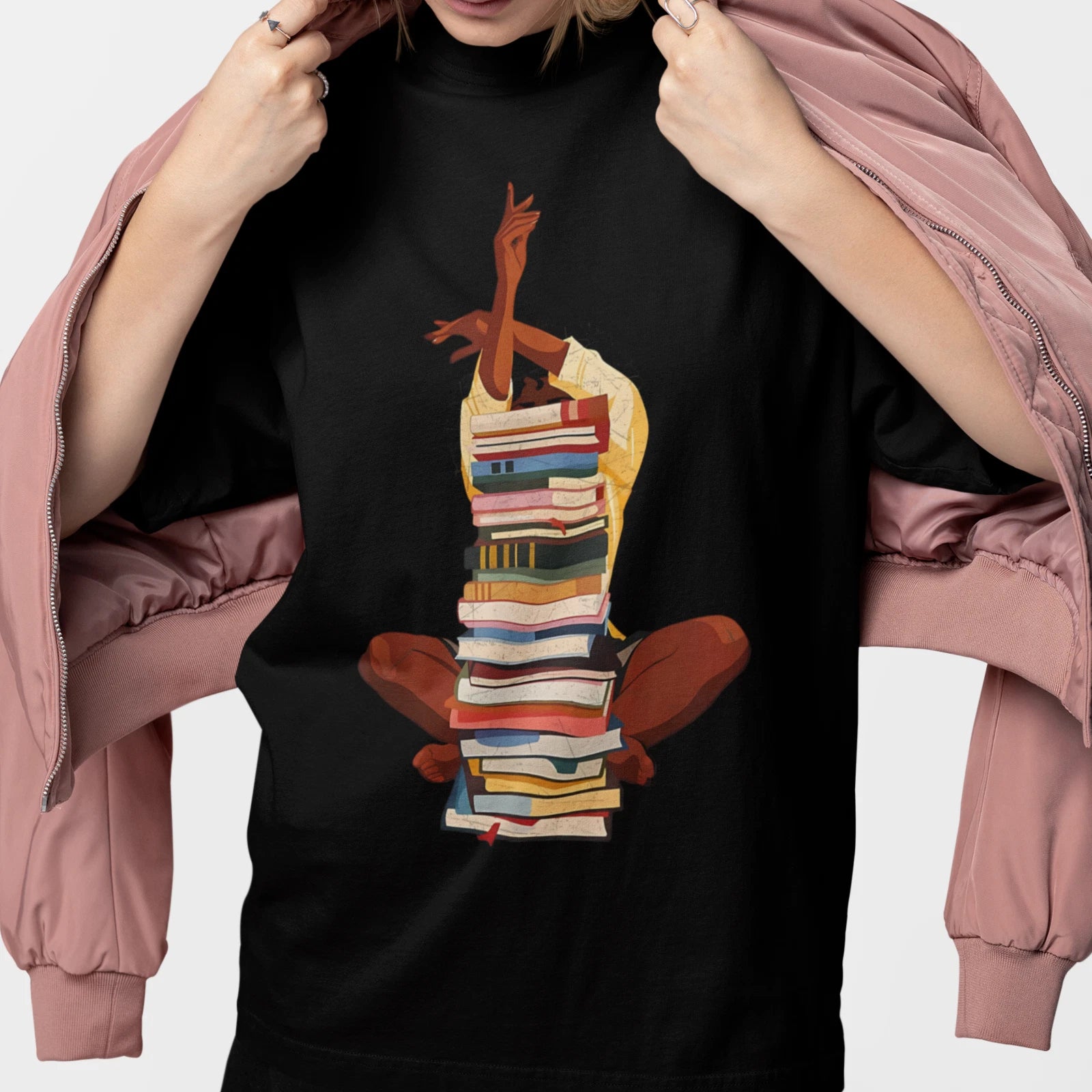 Book Lover Shirt Reading Meditation Yoga Book Stack Aesthetic Unisex Tee