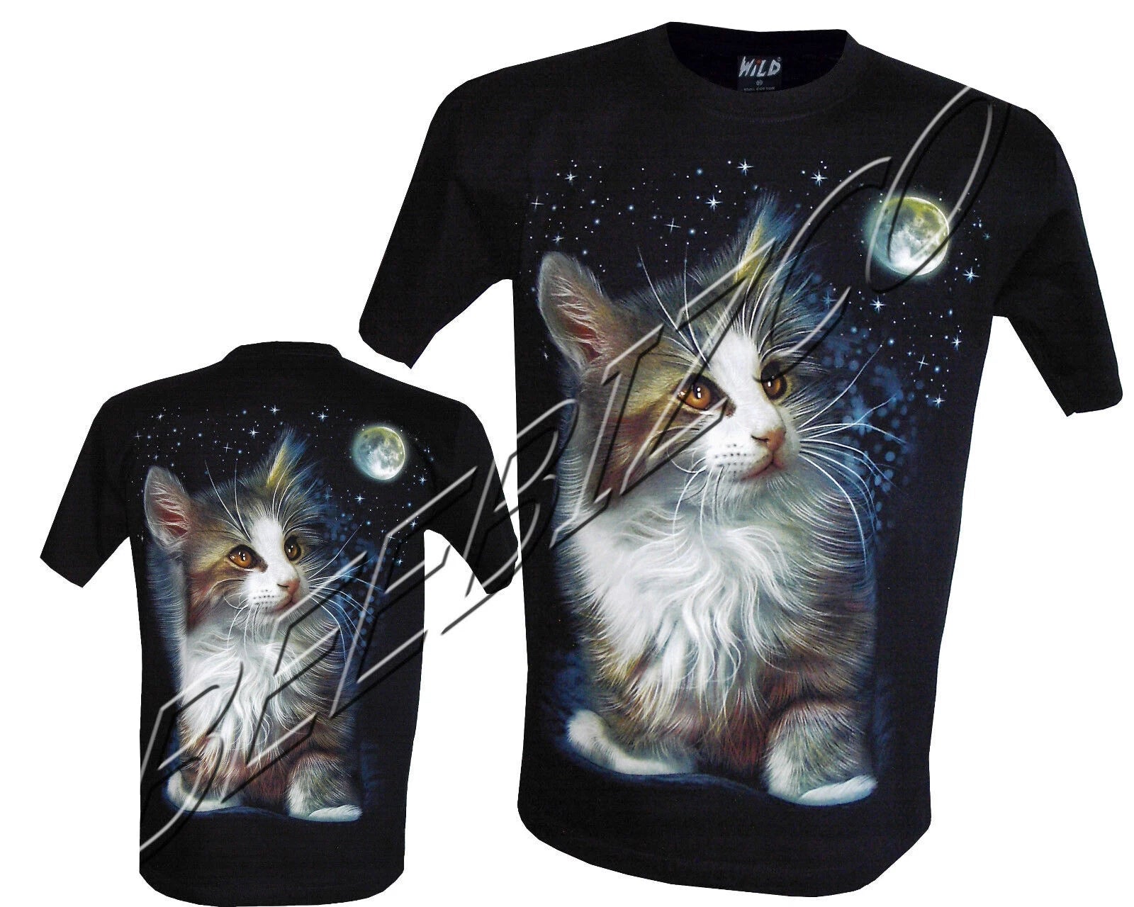 Kittens Cats Cute animal Moon Cat 100% Cotton T-Shirt, Front & Back Print M-3XL