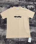 Offwhite Beige Cotton Logo Graphic Tshirt Crew Neck Short Sleeve T-Shirt Sz M