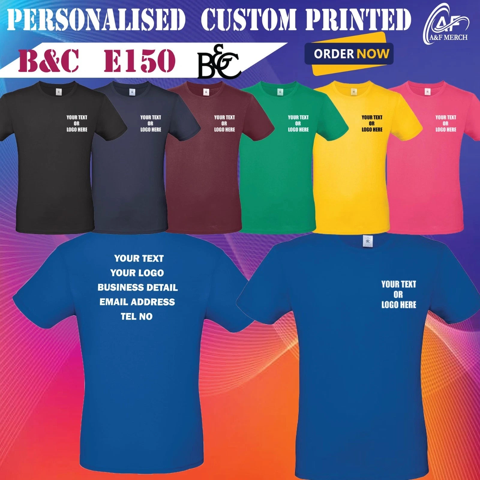 Personalised Custom B&C E150 Casual Cotton Modern T-Shirt Short Sleeve