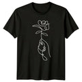 One Line Hand Holding Rose Womens T-Shirt Minimalist Floral Art Gift For Her