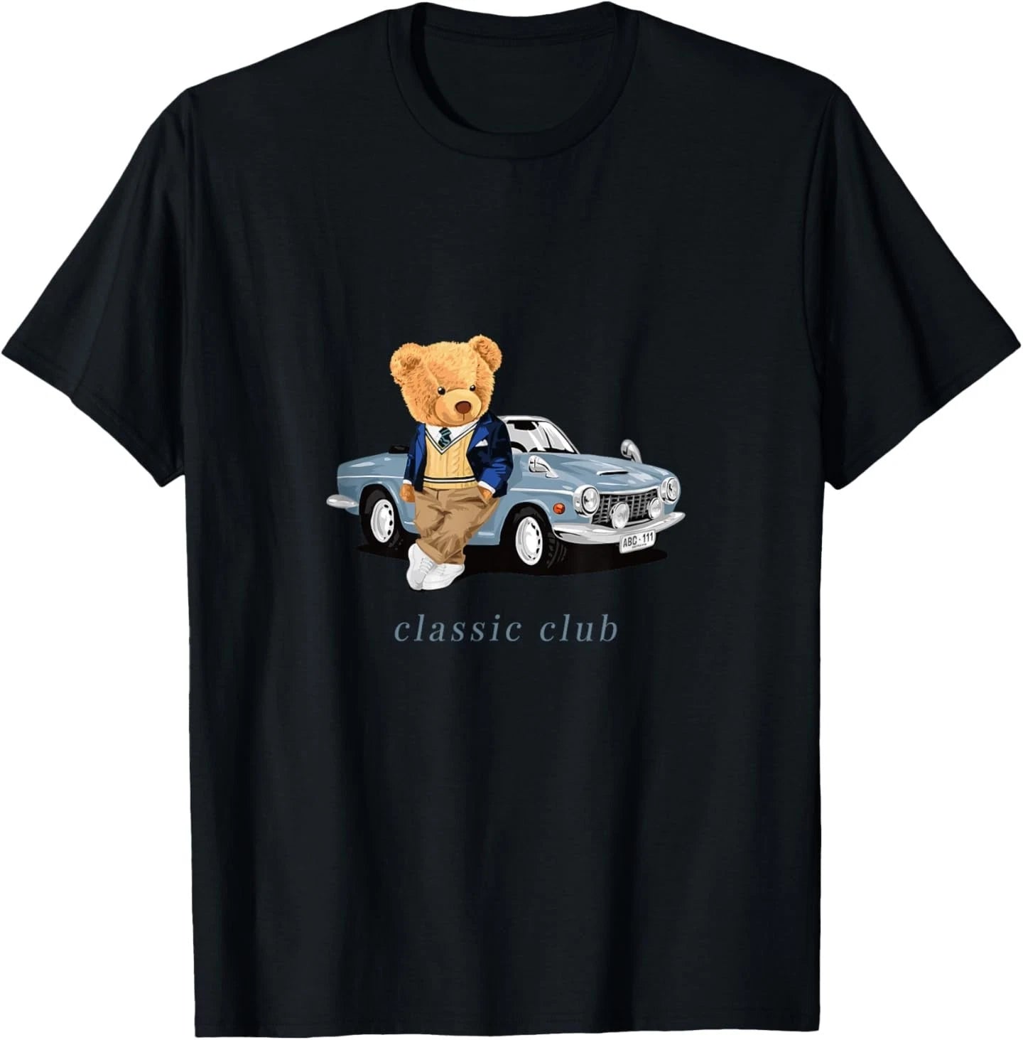 Enjoy Cool Teddy Bear with Classic Car Graphic Designs Fun T-Shirt