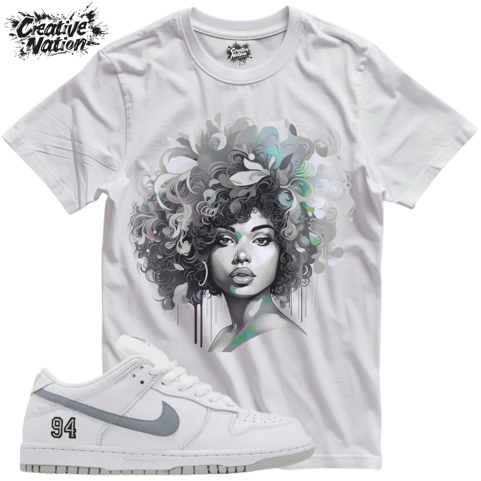 Shirt To Match SB Dunk Low White Metallic Silver Unisex Tee Afro Shirt