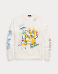 NWT POLO RALPH LAUREN White “PEACE LOVE POLO” L/S Waffle Knit Crewneck Shirt-XL