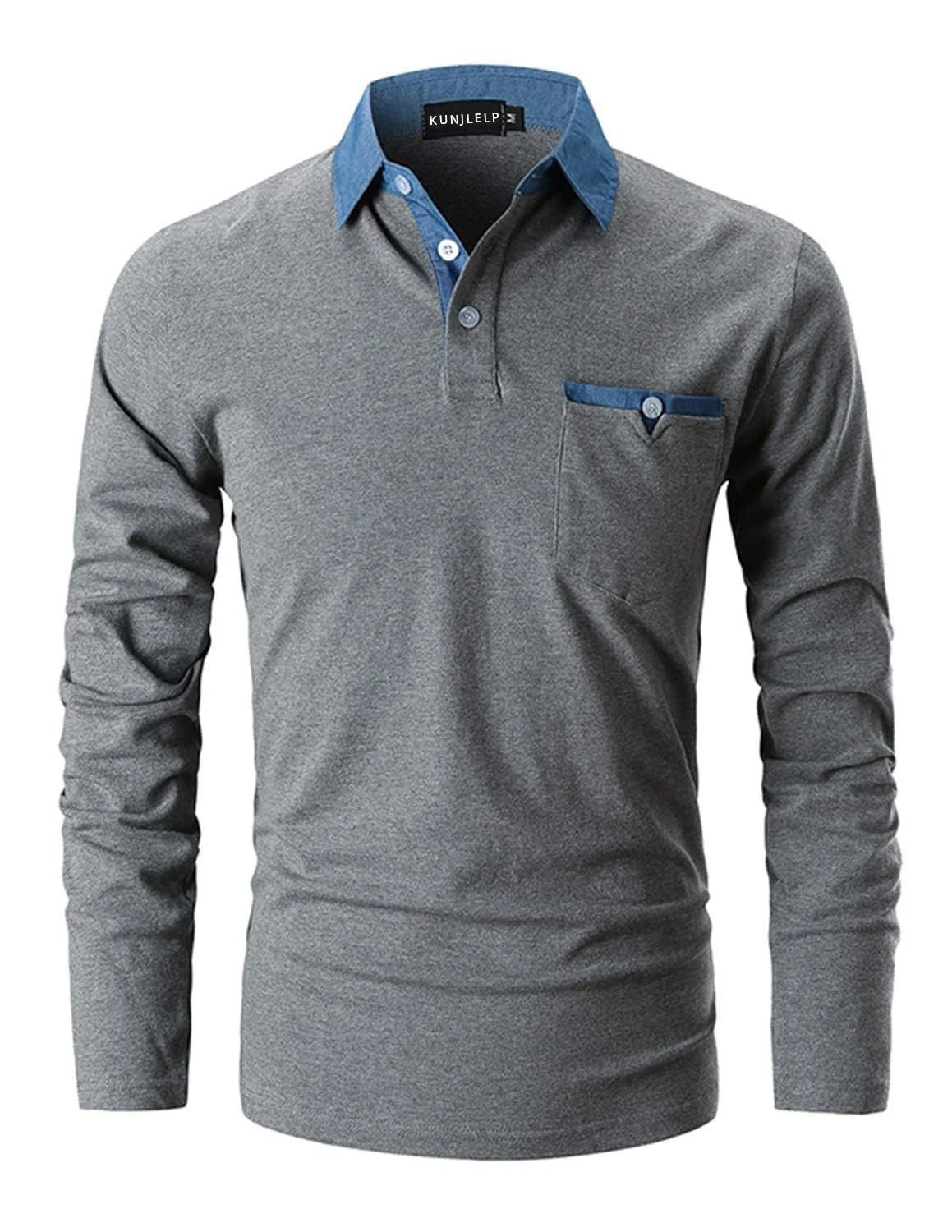 Polo Shirt Men's Long Sleeve, T Shirts Men, Shirt Men Denim Splice TShirt Gol...