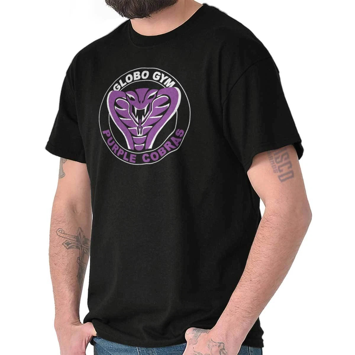 Cool Globo Gym Purple Cobras Snake Workout Womens or Mens Crewneck T Shirt Tee