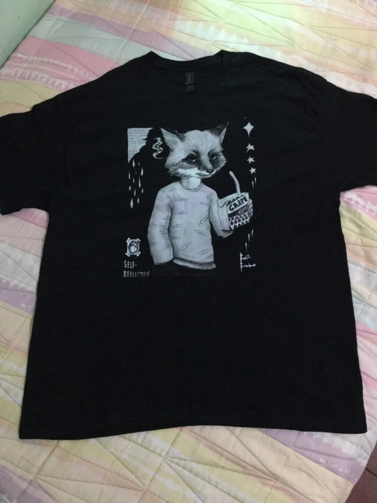 Men’s Black Raccon Graphic T shirt Tee Sz  L Cotton Aesthetic OOAK
