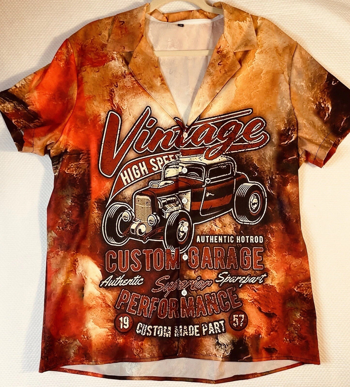 Men's Stylish Loose Vintage High Speed Car Graphic Print Polyester Shirt