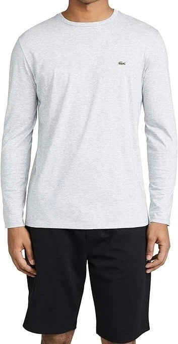 Lacoste Men's Long Sleeve Jersey Pima Crewneck T-Shirt, Heather Gray, S