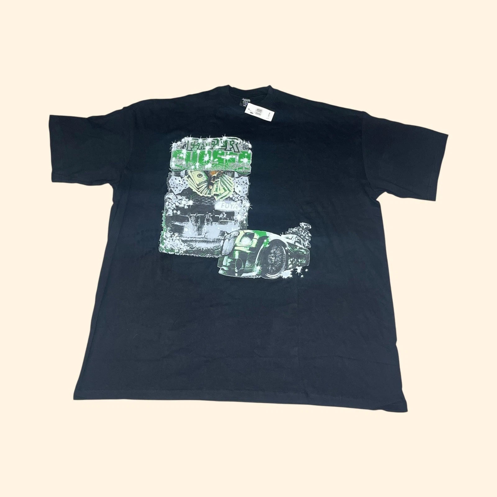 NWT Y2K Cotton Heritage Paper Chaser Graphic T-Shirt Black Money Car Mens 5XB