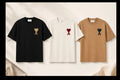 AMI Heart Logo T-Shirt Short Sleeve Casual Tee Black White Camel