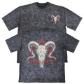 Ram Skull Unisex Mens Carbon Grey 240gsm French Terry Acid Wash T-Shirt