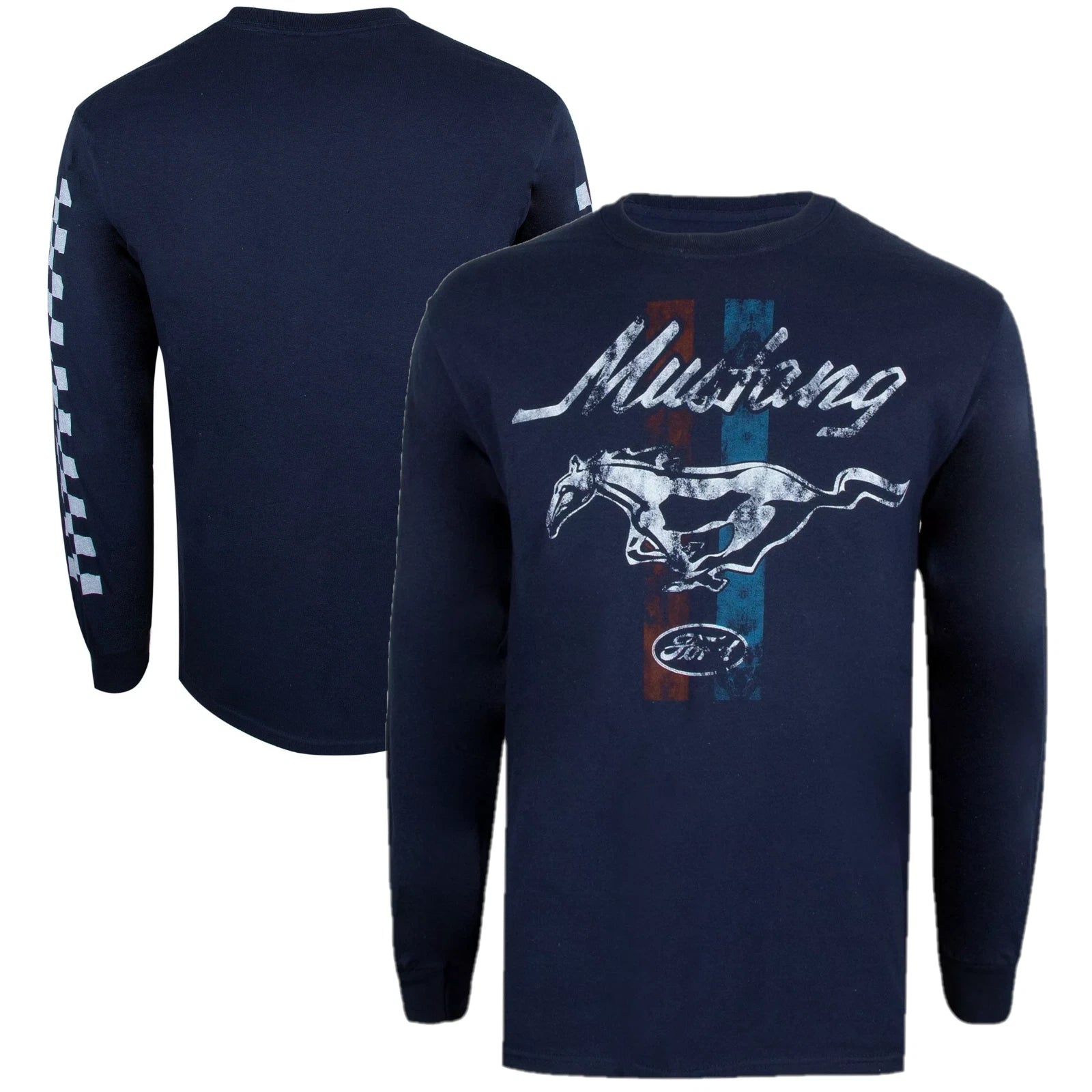 Ford Mustang Men's T-Shirt Stripes Long Sleeve Top - New
