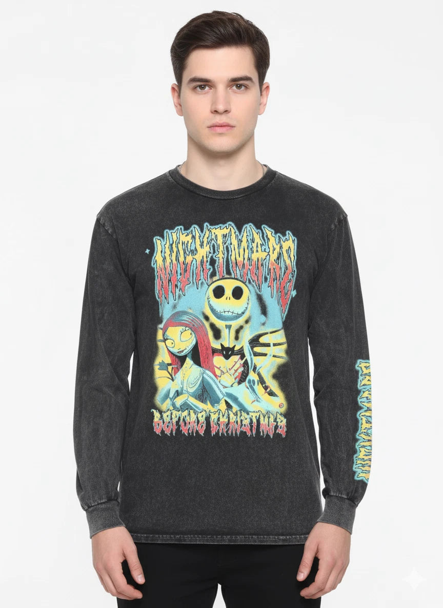Nightmare Before Christmas Metal Tee Mens XL Dark Wash Grunge Y2K Goth Kidcore