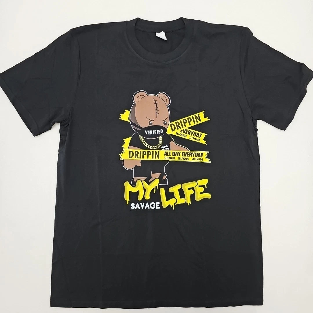 My Savage Life T-shirt Drippin Self Made Urban Streetwear Men's Tee Black Size S