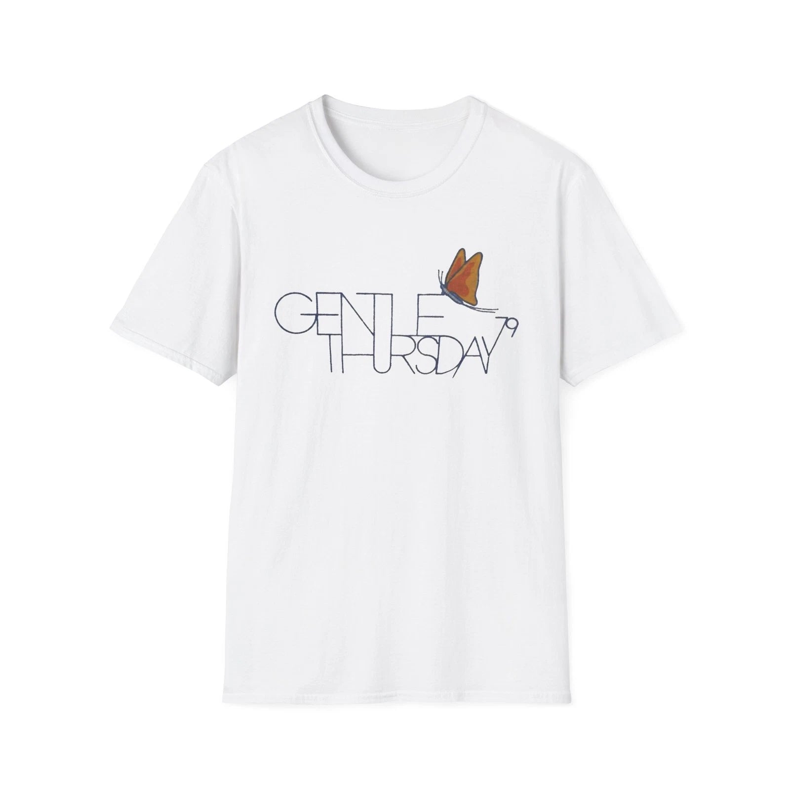 Gently Thursday butterfly graphic T-Shirt | minimalist script design NWT