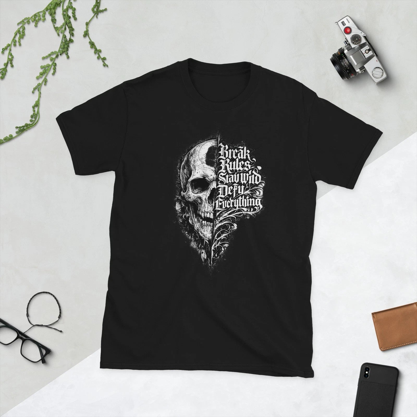 Gothic Skull T-Shirt Dark Streetwear Rebel Chaos Black Top