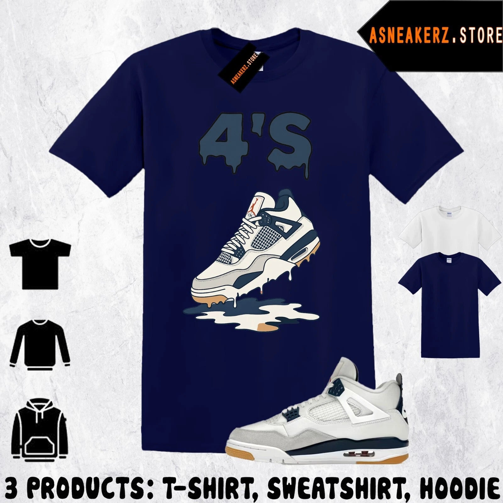 Tee Shirt Matching AJ 4 SB Navy To Match Sneaker Shoe Dripping 4s T-Shirt