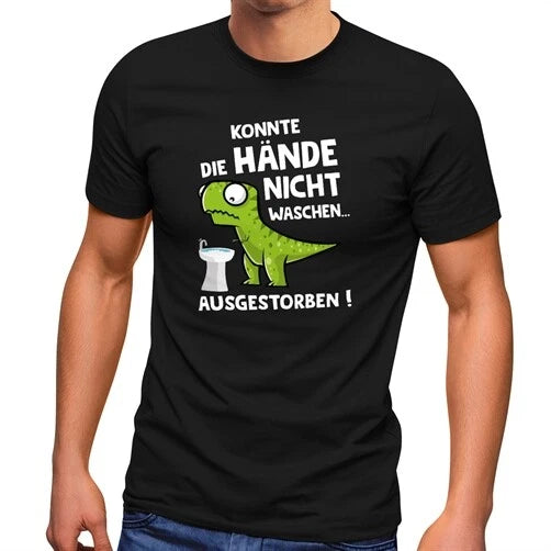 Mens T-Shirt Corona Dinosaur Hand Wash T-Rex Irony Saying Funny