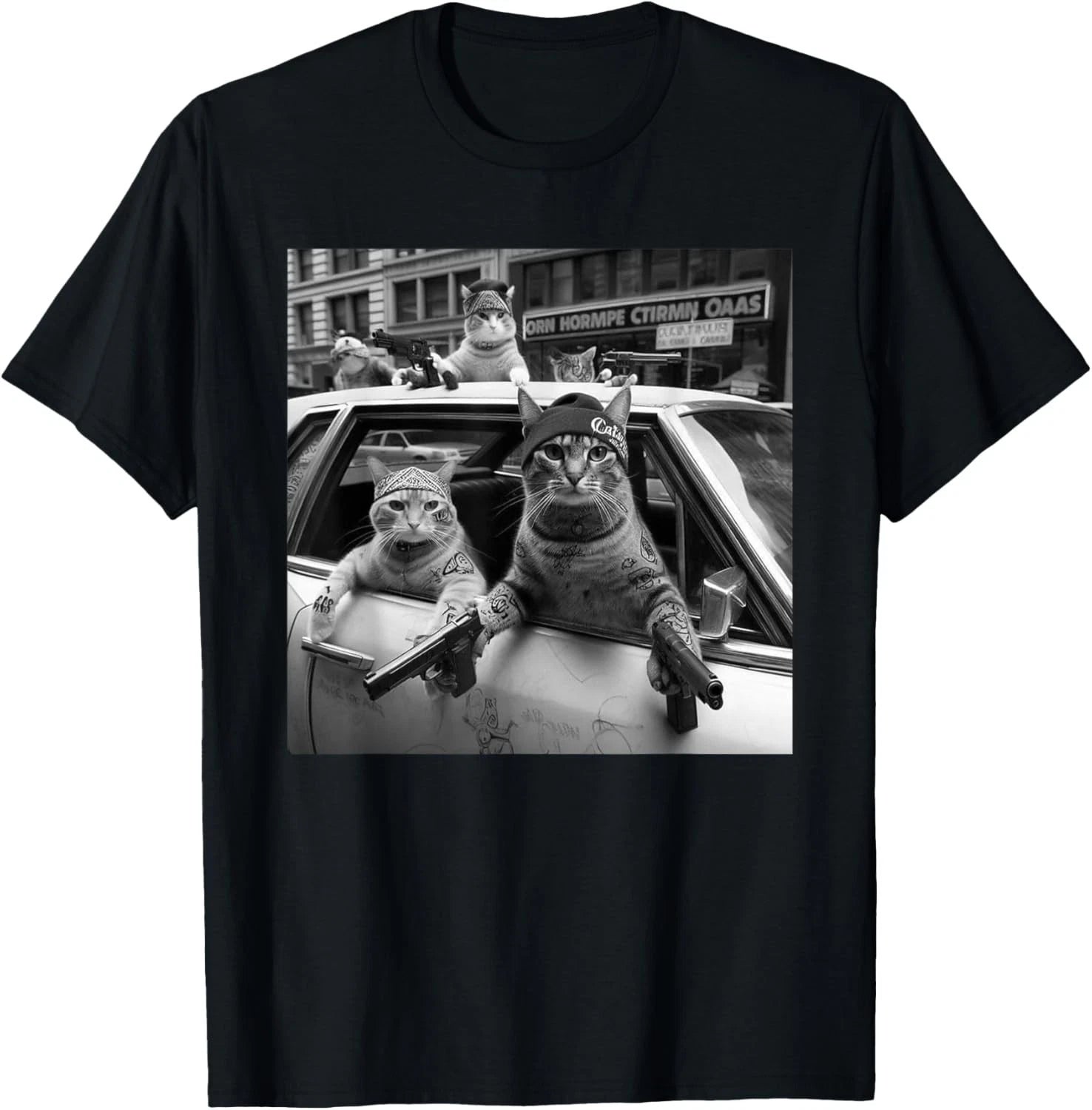 Funny Gangster Cats Street Design Gift Unisex T-Shirt