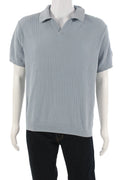 Zara Mens Light Blue Striped V-Neck Polo Short Sleeve 100% Cotton Size XL