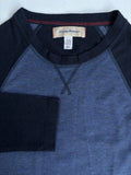 Tommy Bahama Men's Medium Light Blue and Navy Long Sleeve Crew Neck T-Shirt