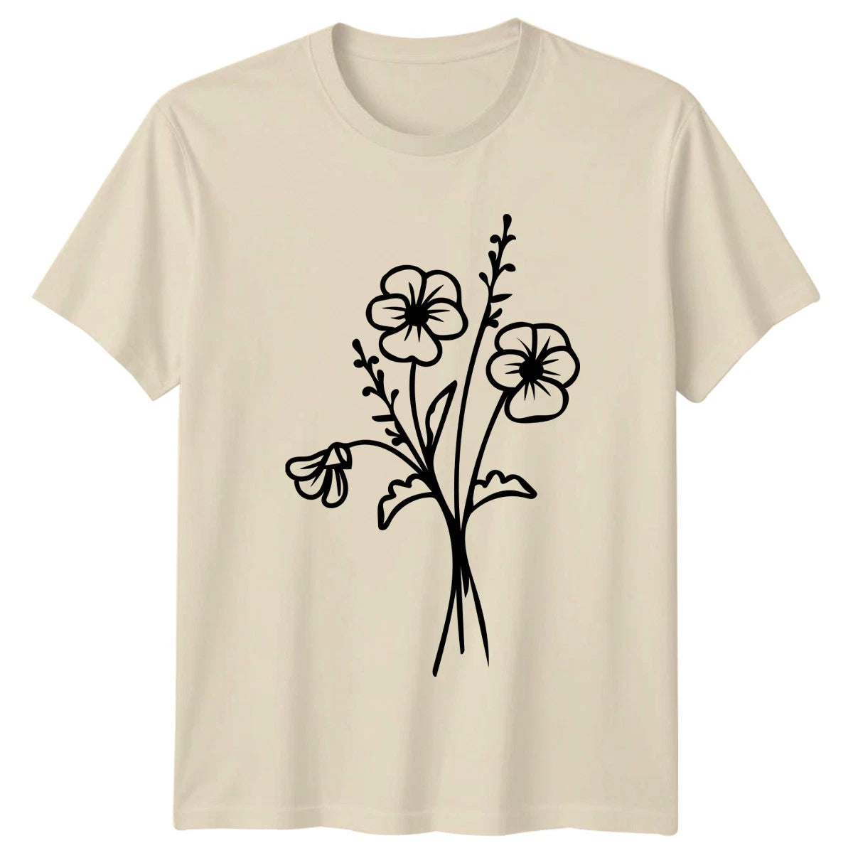 Wildflower Bouquet Minimalist Line Art Womens T-Shirt Floral Mothers Day