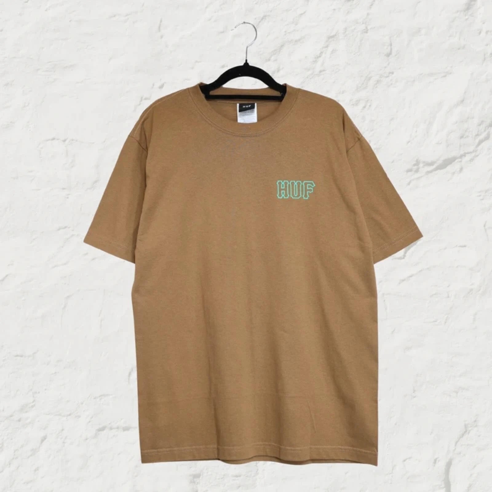 HUF Set H Logo T Shirt Camel M Minimalist Streetwear Skate Neutral Basic Tee